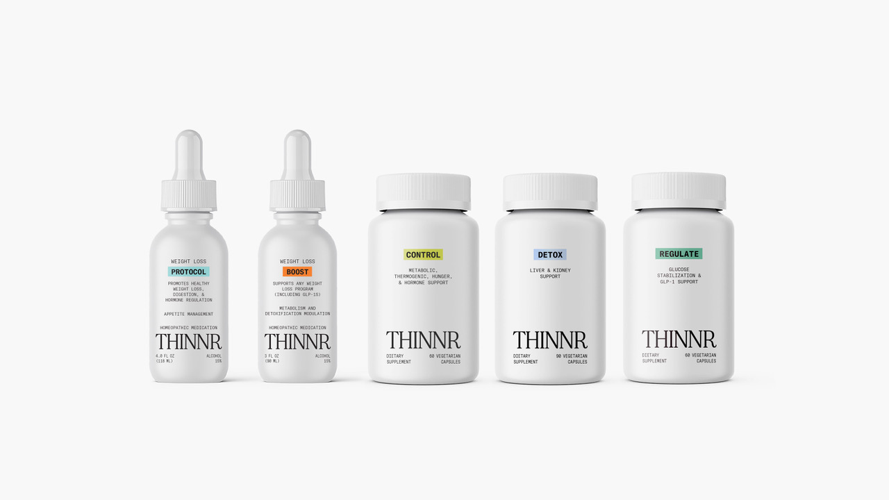 THINNR product line — PROTOCOL, BOOST, CONTROL, DETOX, REGULATE